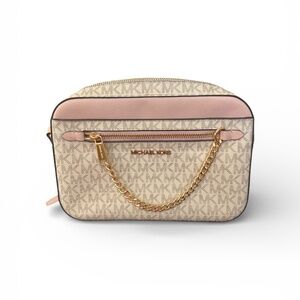 Michael Kors Jet Set Medium Camera Crossbody – Vanilla Blush MK Logo